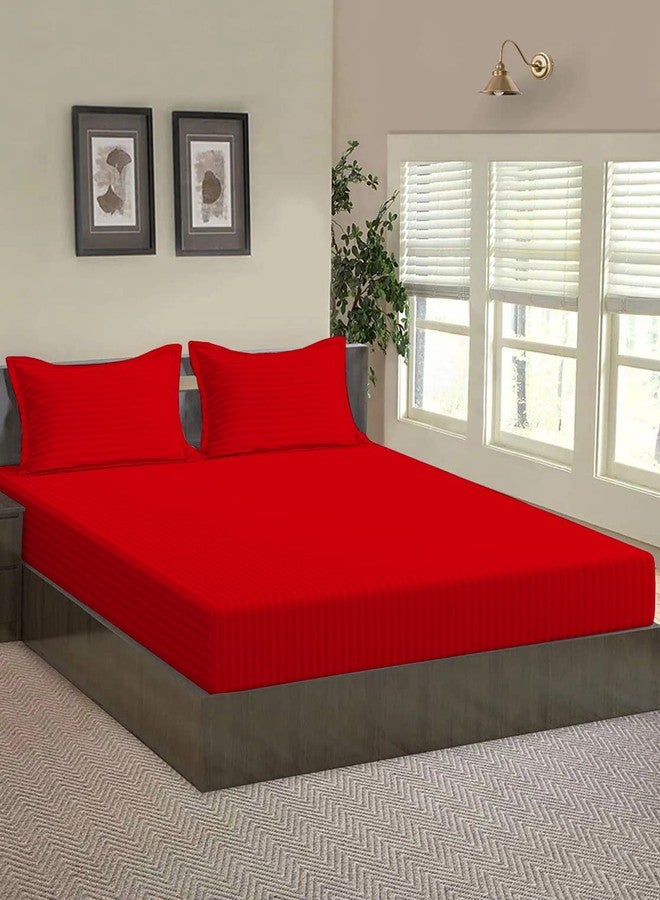 Linenovation Premium Hotel Quality Striped Fitted Bedsheet Size-Single-(36x72inch) Color-Red - Image 1