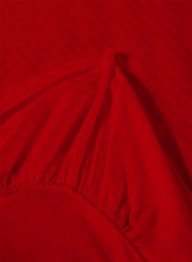 Linenovation Premium Hotel Quality Striped Fitted Bedsheet Size-Single-(36x72inch) Color-Red - Image 4