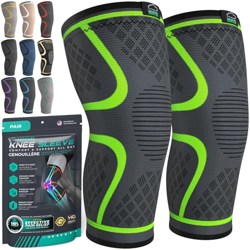 Modvel Compression Knee Brace for Women & Men, 2-Pack Knee Brace for Running Knee Pain, Knee Support Compression Sleeve, Workout Sports Knee Braces for Meniscus Tear, ACL & Arthritis Pain Relief - Image 1