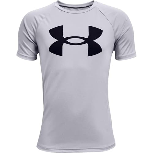 Under Armour Boys Tech Big Logo Short Sleeve T-Shirt , Mod Gray Light Heather (011)/Black , Medium - Image 2