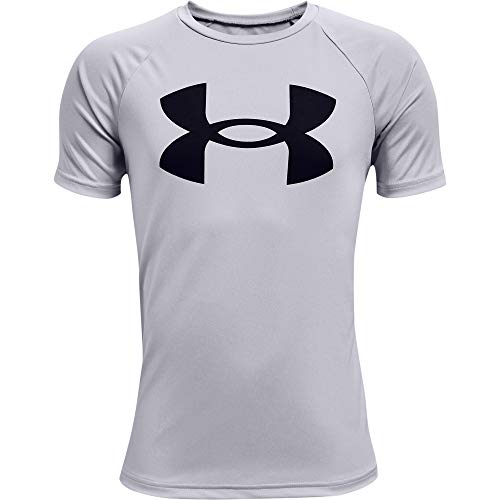 Under Armour Boys Tech Big Logo Short Sleeve T-Shirt , Mod Gray Light Heather (011)/Black , Medium - Image 1