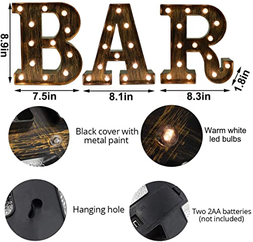 OYCBUZO Light Up BAR Sign, LED Vintage Letters Home Decor Name Signs - Illuminated Marquee Letter Sign Lights - Battery Operated - Lighted Accessories & Decorations - Image 3