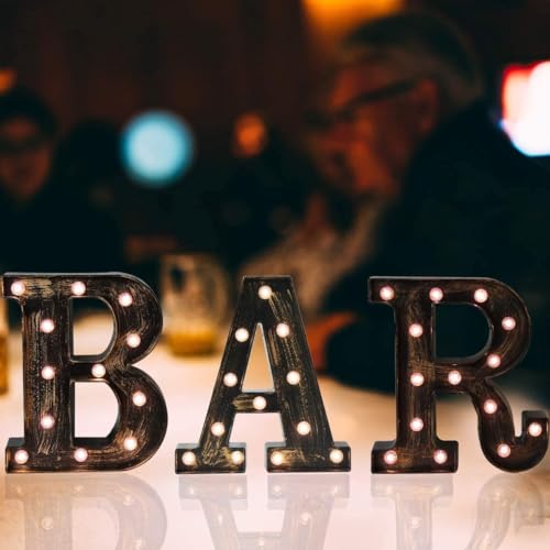 OYCBUZO Light Up BAR Sign, LED Vintage Letters Home Decor Name Signs - Illuminated Marquee Letter Sign Lights - Battery Operated - Lighted Accessories & Decorations - Image 5