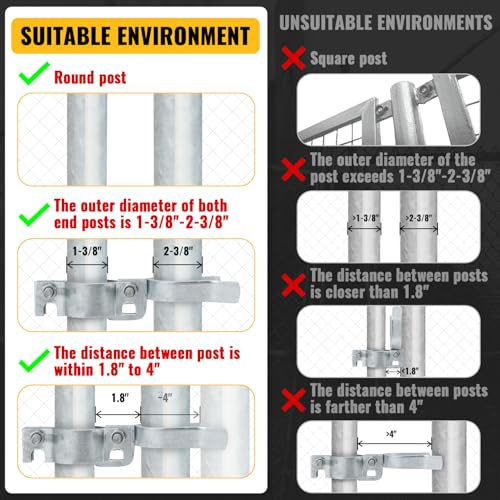 VIVIDA 1-3/8" x 2-3/8" Chain Link Gate Hinge Latch Kit, Include Female & Male Gate Hinges, 1-3/8" x 2-3/8" Fence Fork Latch, Chain Link Fence Hardware, Galvanized Steel - Image 3