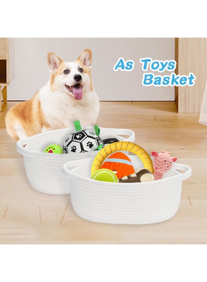 ABenkle Small Woven Basket, Mini Cotton Rope Storage Tiny Shelf Oval Decorative Toy Dog Cat Bin for Nursery, Empty Gift Basket with Gift Bags and Ribbon - White - Image 4