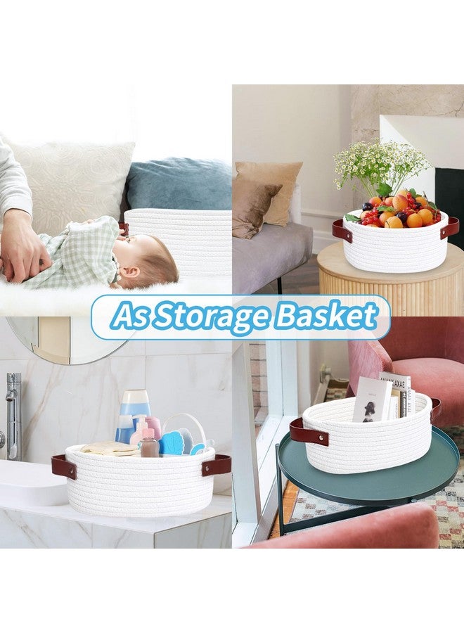 ABenkle Small Woven Basket, Mini Cotton Rope Storage Tiny Shelf Oval Decorative Toy Dog Cat Bin for Nursery, Empty Gift Basket with Gift Bags and Ribbon - White - Image 5