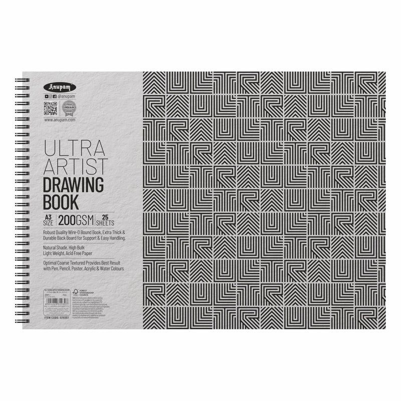 Anupam Ultra Artist Book A3 | Wiro Binding Notebook | Durable Acid Free Cartridge Paper 200Gsm (25 Sheets, 50 Pages) | Ideal for Kids, Beginners, Artists & Professionals - Image 5
