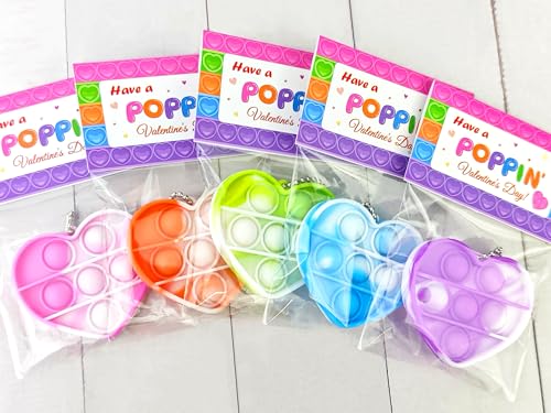 Wondrus Holiday Gifts Exchange Cards for Classroom Kids 28 Pcs Heart Pop Fidget Toys with Keychains for Preschool ToddlersNon Candy Party Favors Goodie Bag Stuffers for Kindergarten Boys Girls - Image 1