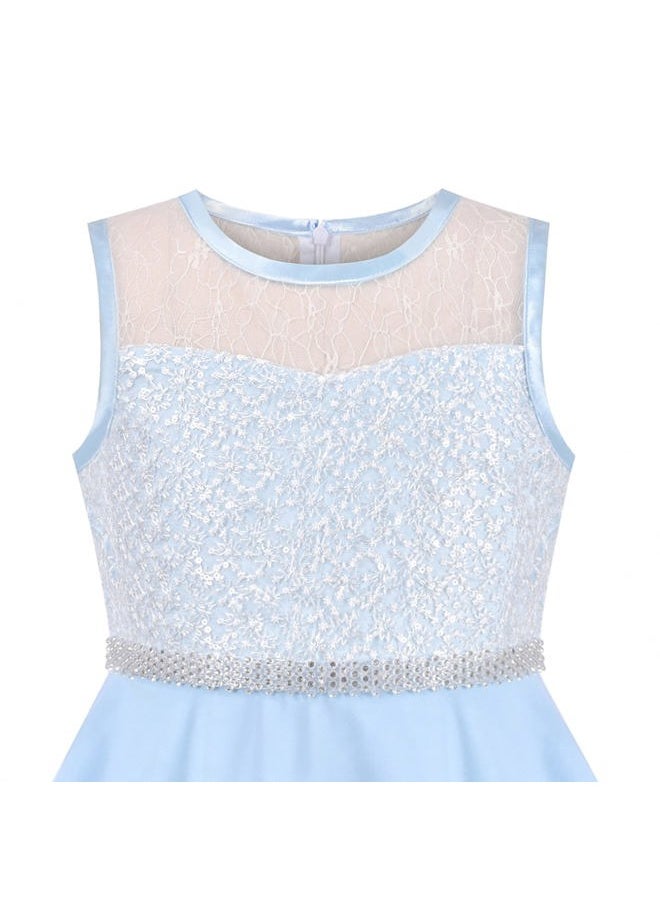 Sunny Fashion - Girls Dress Blue Rhinestone Chiffon Bridesmaid Dance Party Maxi Gown Size 12 - Image 1