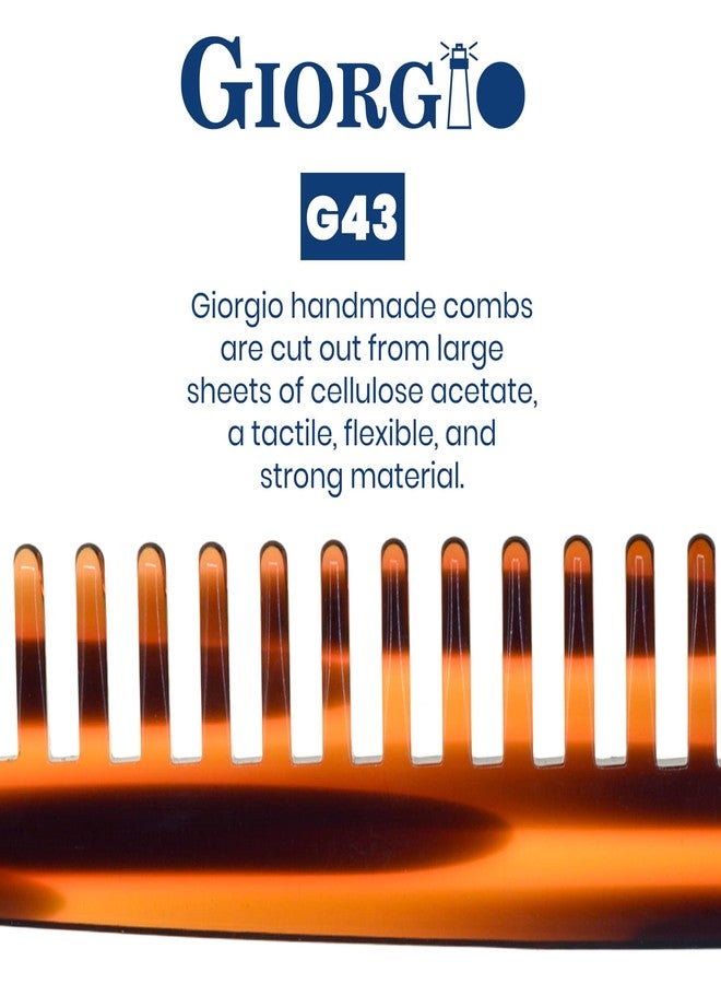 Giorgio G43 Large 7.25 Inch Detangling Comb, Wide Teeth for Thick Curly Wavy Hair. Long Hair Detangler Comb For Wet and Dry. Handmade of Quality Cellulose, Saw-Cut, Hand Polished, Tortoise Shell - Image 5