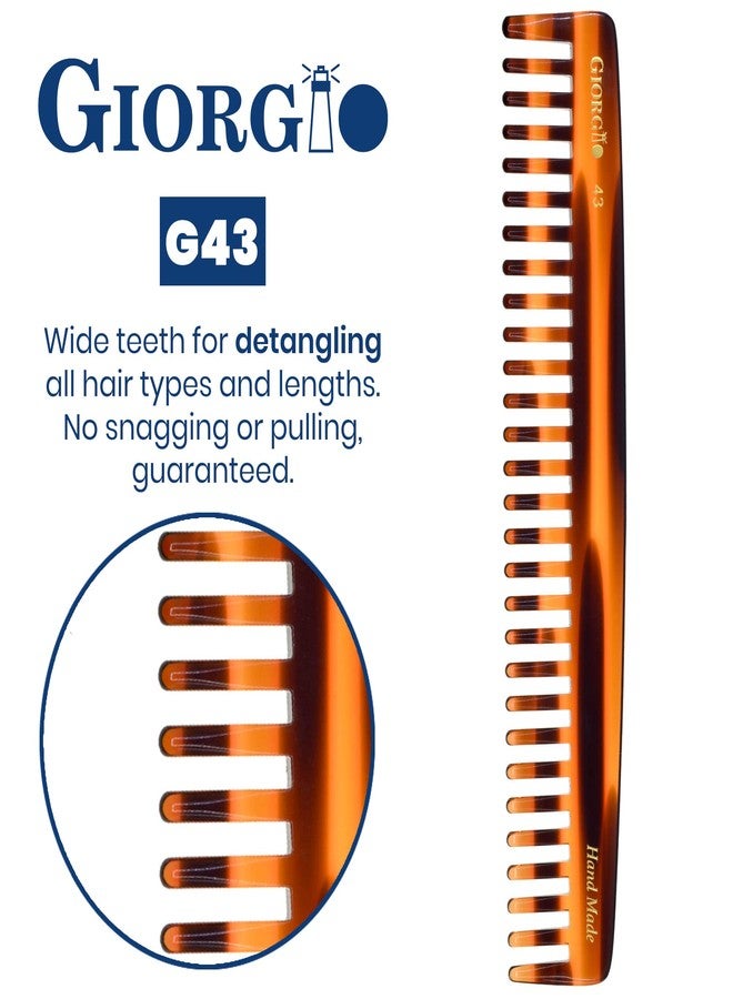 Giorgio G43 Large 7.25 Inch Detangling Comb, Wide Teeth for Thick Curly Wavy Hair. Long Hair Detangler Comb For Wet and Dry. Handmade of Quality Cellulose, Saw-Cut, Hand Polished, Tortoise Shell - Image 4