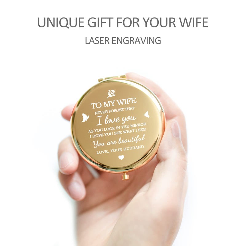 Yountown Gifts For Wife - I Love You Wife Gift Gold Compact Tabletop Mount Mirror - Romantic Gifts For Her Birthday  Wedding Anniversary  Valentines Day  Mothers Day  Or Christmas - Image 2