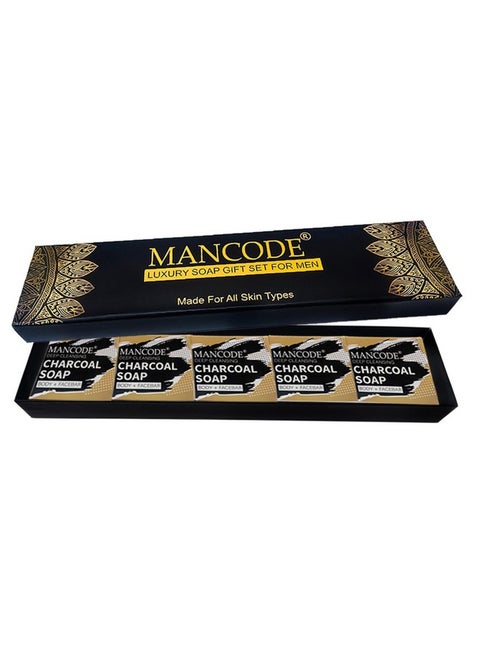 Mancode Luxury Soap Gift Set For Men With Pack Of 5 Activated Charcoal Soap Bars Deep Cleansing Soap Provides Natural Glow Daily Bathing Bar Soap For Men For All Skin Types. (Pack Of 5) (625G)