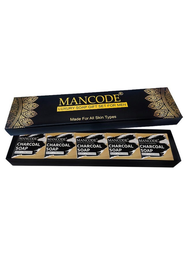 MAN CODE - Mancode Luxury Soap Gift Set For Men With Pack Of 5 Activated Charcoal Soap Bars Deep Cleansing Soap Provides Natural Glow Daily Bathing Bar Soap For Men For All Skin Types. (Pack Of 5) (625G) - Image 1