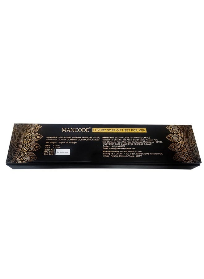 MAN CODE - Mancode Luxury Soap Gift Set For Men With Pack Of 5 Activated Charcoal Soap Bars Deep Cleansing Soap Provides Natural Glow Daily Bathing Bar Soap For Men For All Skin Types. (Pack Of 5) (625G) - Image 1