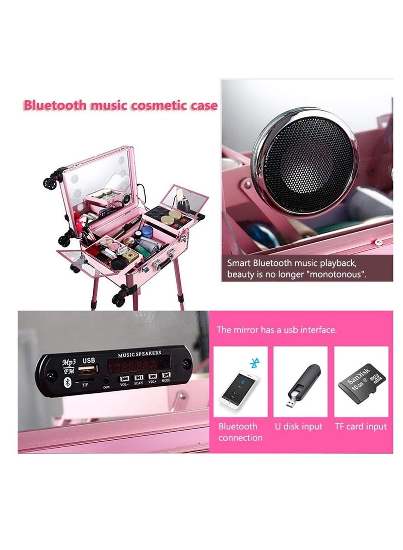 Professional cosmetic case,rolling cosmetic trolley case,large cosmetic support case,portable travel cosmetic case,adjustable LED light with wheels - Image 3