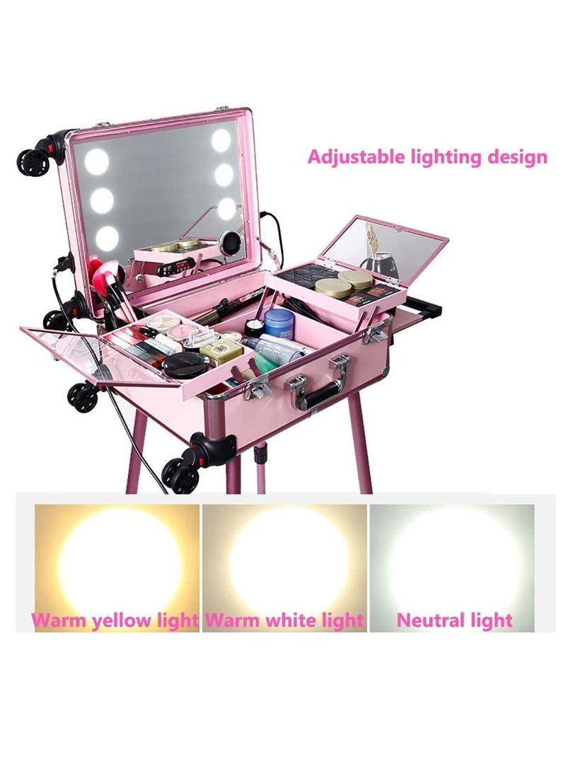 Professional cosmetic case,rolling cosmetic trolley case,large cosmetic support case,portable travel cosmetic case,adjustable LED light with wheels - Image 4