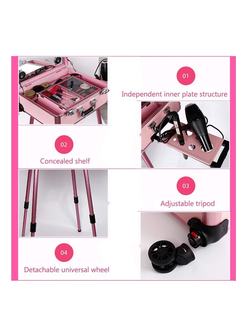 Professional cosmetic case,rolling cosmetic trolley case,large cosmetic support case,portable travel cosmetic case,adjustable LED light with wheels - Image 5