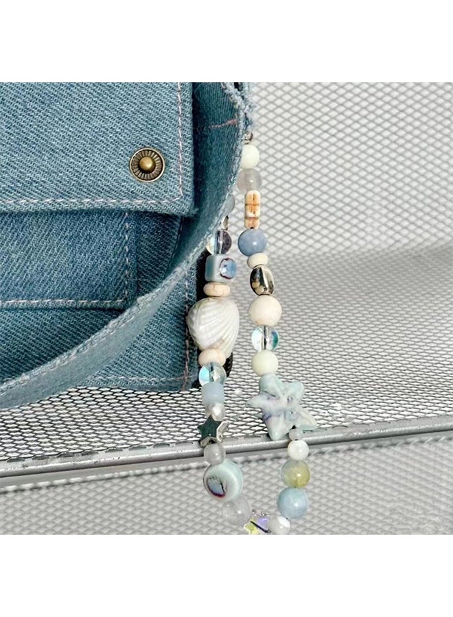 Lemon Blue Cute Beaded Cell Phone Lanyard-lanyards for ID Badges,Keychain Accessories,Bag Charms,Beaded Camera Wrist Strap - Image 2