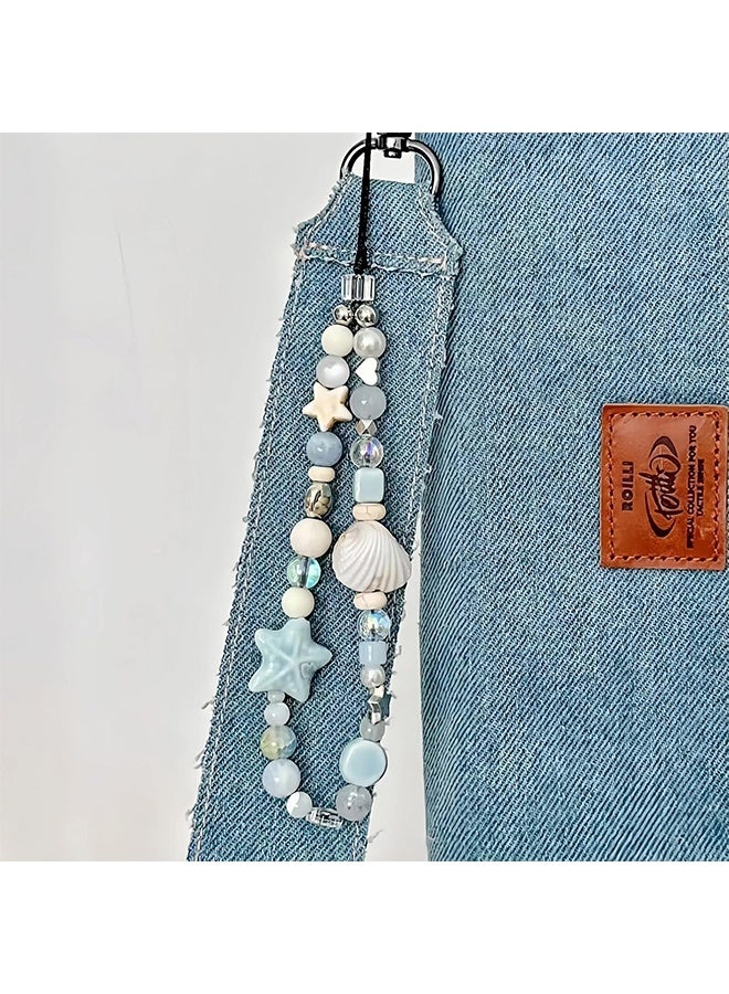 Lemon Blue Cute Beaded Cell Phone Lanyard-lanyards for ID Badges,Keychain Accessories,Bag Charms,Beaded Camera Wrist Strap - Image 5