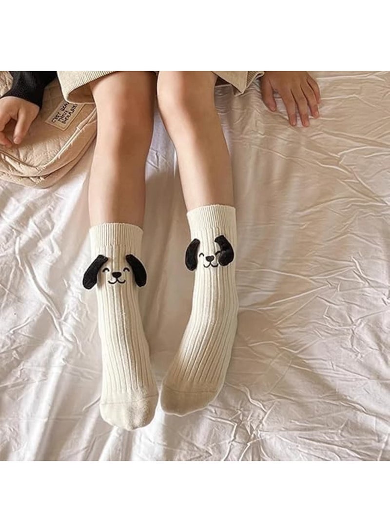 Luckam 4Pcs Children's Animal Socks, Cute Dog Sock Set, Cotton Mid-Calf Toddler Sock for Boys and Girls, Spring and Autumn Footwear, Dog Ear Crew, Soft Everyday Wear (White) - Image 5
