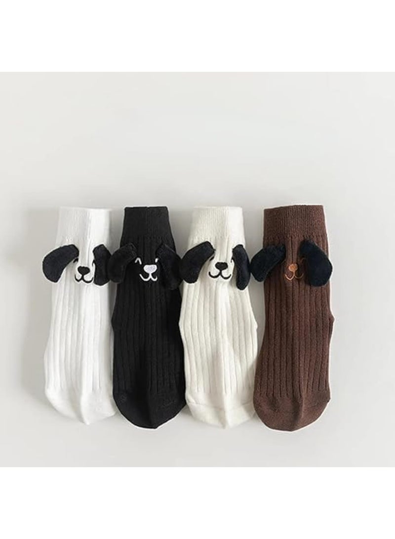 Luckam 4Pcs Children's Animal Socks, Cute Dog Sock Set, Cotton Mid-Calf Toddler Sock for Boys and Girls, Spring and Autumn Footwear, Dog Ear Crew, Soft Everyday Wear (White) - Image 4