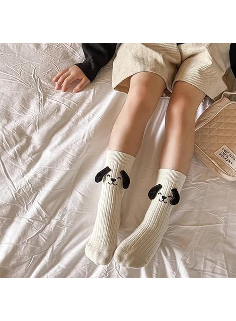 Luckam 4Pcs Children's Animal Socks, Cute Dog Sock Set, Cotton Mid-Calf Toddler Sock for Boys and Girls, Spring and Autumn Footwear, Dog Ear Crew, Soft Everyday Wear (White) - Image 3