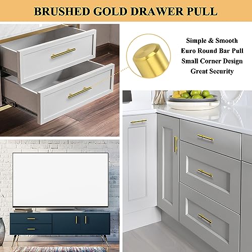 Plustool 30Pack 3''Hole Centers Gold Cabinet Handles-Brushed Brass Cabinet Pulls Gold Dresser Drawer Pulls-Stainless Steel Door Hardware for Kitchen Bathroom Bedroom Furniture-5''Overall Length - Image 4