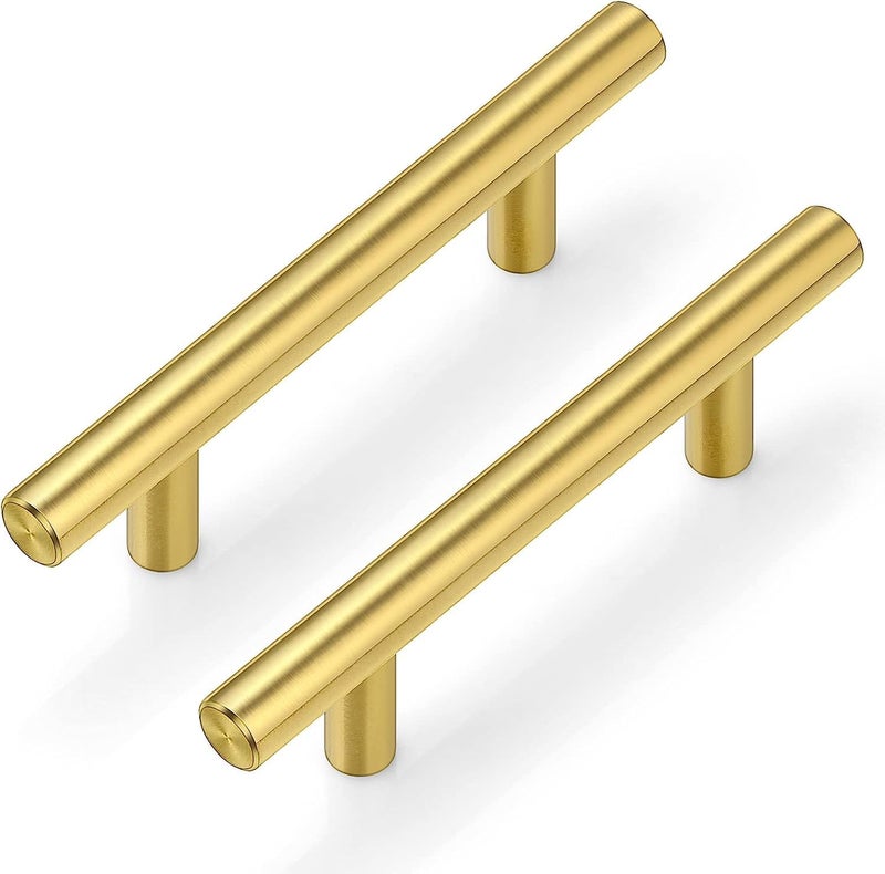 Plustool 30Pack 3''Hole Centers Gold Cabinet Handles-Brushed Brass Cabinet Pulls Gold Dresser Drawer Pulls-Stainless Steel Door Hardware for Kitchen Bathroom Bedroom Furniture-5''Overall Length - Image 1