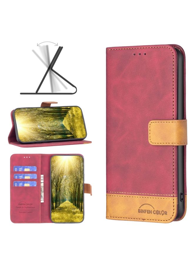 HuHa Case Cover For Realme C12 BF11 Color Matching Skin Feel Leather Phone Case Red