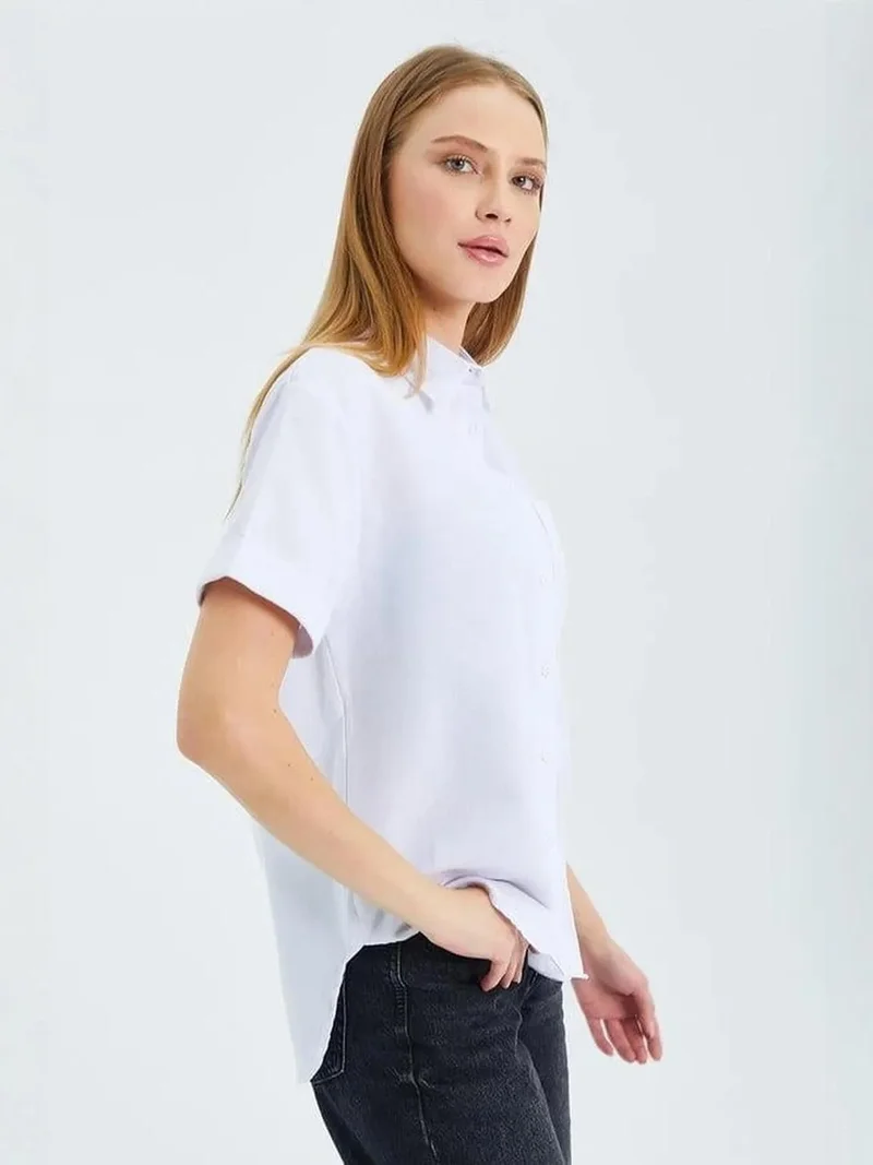 Mixray White MIXRAY Short Sleeve Shirt with Pockets for Women | Best Price UAE