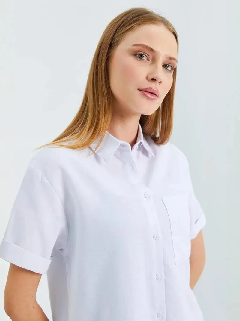 Mixray White MIXRAY Short Sleeve Shirt with Pockets for Women | Best Price UAE