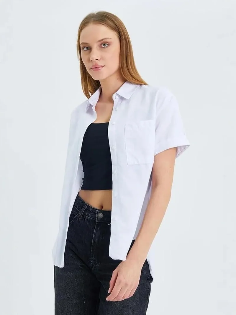 Mixray White MIXRAY Short Sleeve Shirt with Pockets for Women | Best Price UAE