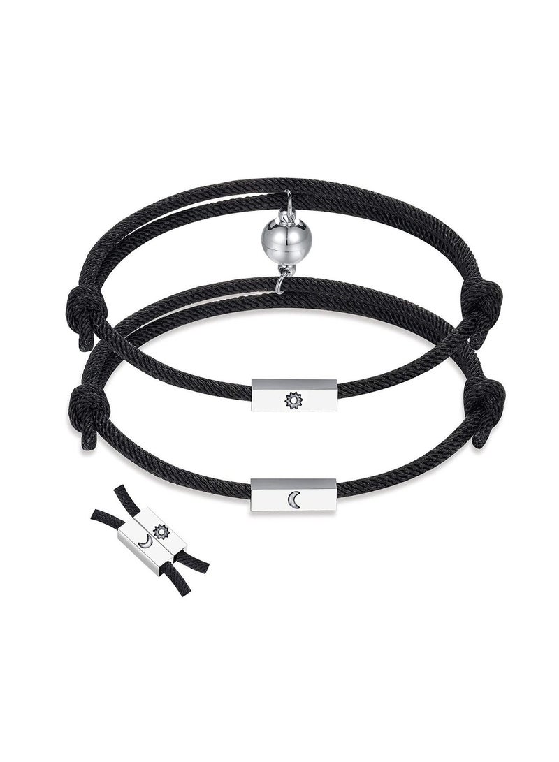Sun and Moon Couple Bracelets Friendship Magnets Attract Woven Bracelet Jewelry for Boyfriend Girlfriend Black - Image 1