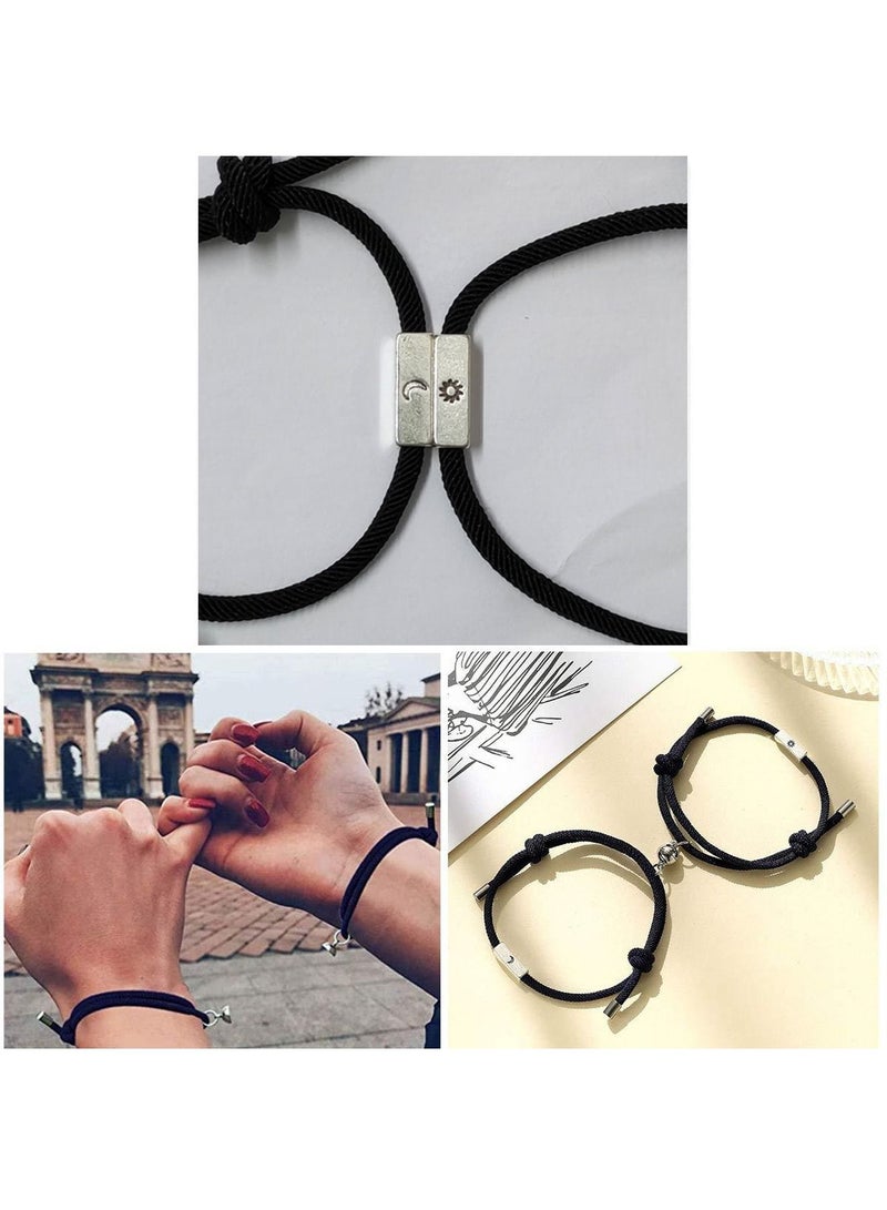 Sun and Moon Couple Bracelets Friendship Magnets Attract Woven Bracelet Jewelry for Boyfriend Girlfriend Black - Image 3