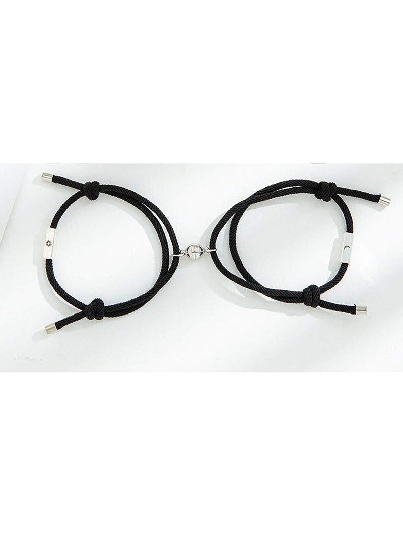 Sun and Moon Couple Bracelets Friendship Magnets Attract Woven Bracelet Jewelry for Boyfriend Girlfriend Black - Image 2