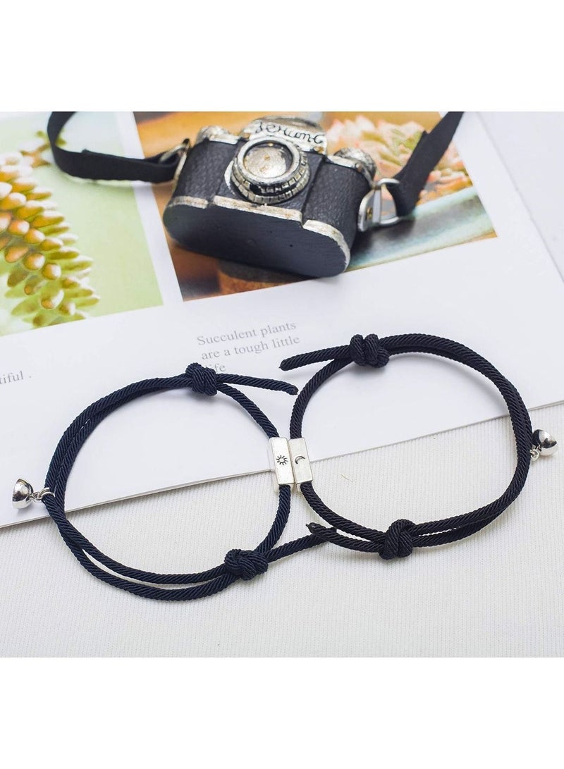 Sun and Moon Couple Bracelets Friendship Magnets Attract Woven Bracelet Jewelry for Boyfriend Girlfriend Black - Image 4