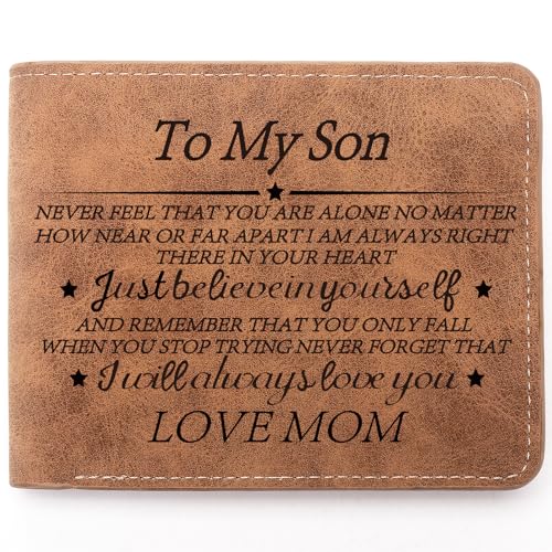 THTCSQ Leather Wallet Engraved Personalized Birthday Gift, Graduation Gift from Mom to Son Customized - Image 1