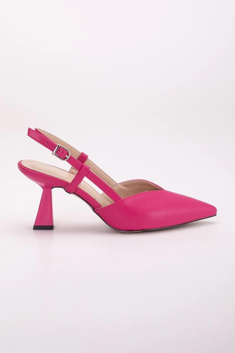 Dilimler Ayakkabı Large Size Side Pillar V Face Skin Fuchsia Women's High Heel Shoes