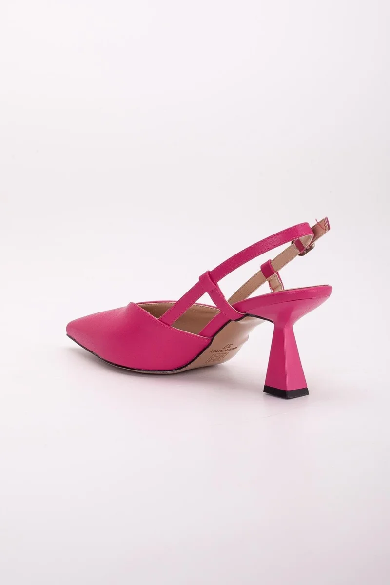 Dilimler Ayakkabı Large Size Side Pillar V Face Skin Fuchsia Women's High Heel Shoes