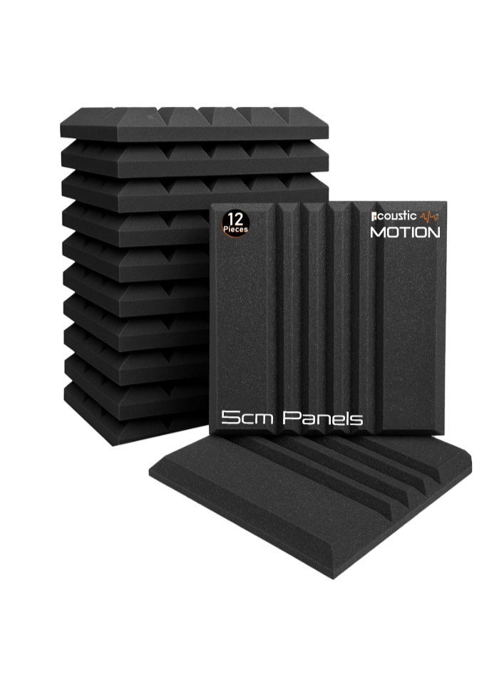 ACOUSTIC MOTION Acoustic Foam Panels, Sound Proof 2x1 design Panel With Self-Adhesive Set Of 12 piece 5x30x30Cm Dark Grey, basic for studio,home,recording and Acoustic Room Treatment - Image 1
