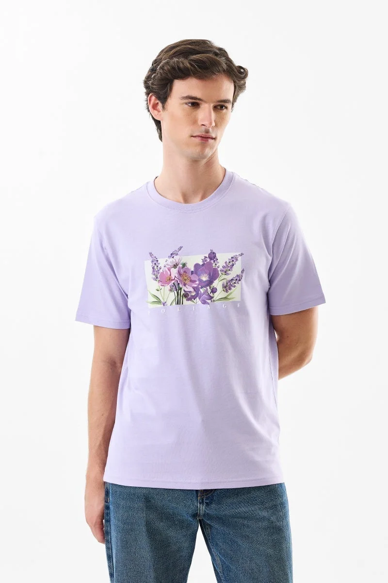 سنيتش تيشيرت قطني % بنقشة زهور بقصة عادية