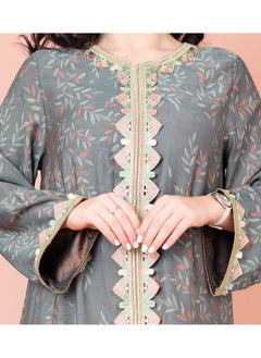 اكسا جلابية عصرية منقوشة ومطرزة IK1032 رمادي  - Image 2