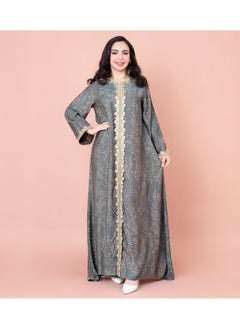 اكسا جلابية عصرية منقوشة ومطرزة IK1032 رمادي  - Image 1