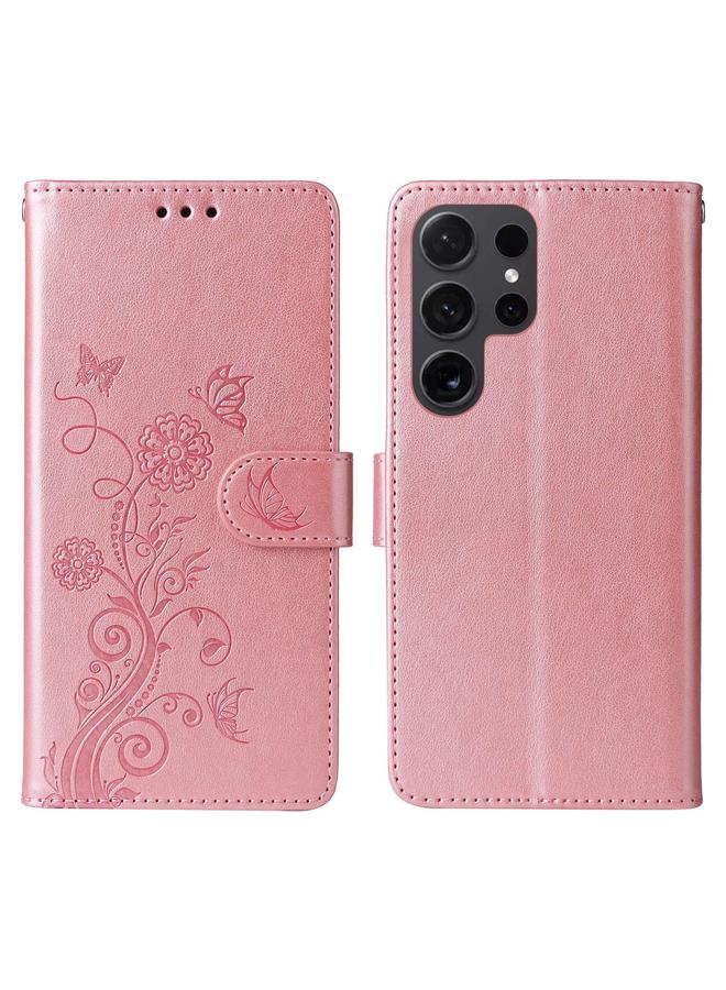 اس-توب جراب لهاتف Samsung Galaxy S24 Ultra 5G، جراب هاتف جلدي منقوش عليه زهور الفراشة - Image 3