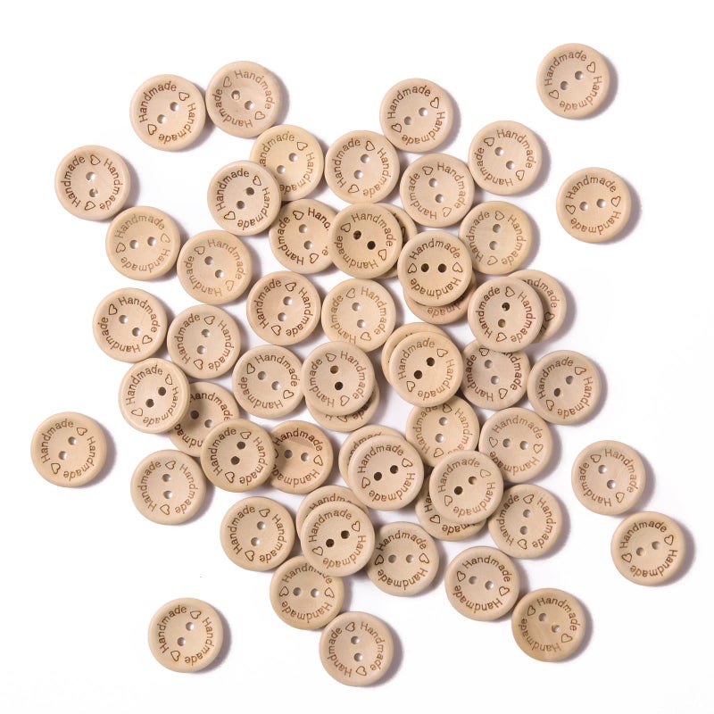 MASONEE 100pcs 34inch Handmade Wood Buttons for Crafting Sewing Round Shaped 2 Holes 20mm - Image 3