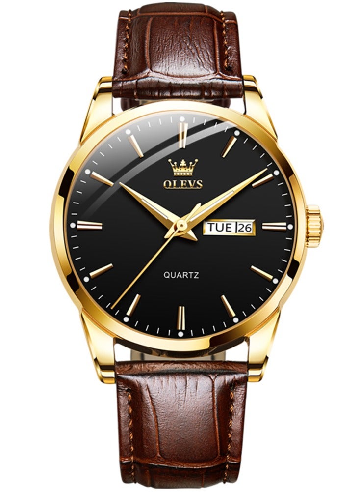 OLEVS TOP Brand Classic Quartz Watch for Men Waterproof Leather strap Calendar Sports Business Men 's Quartz Wrist Watch - Image 1