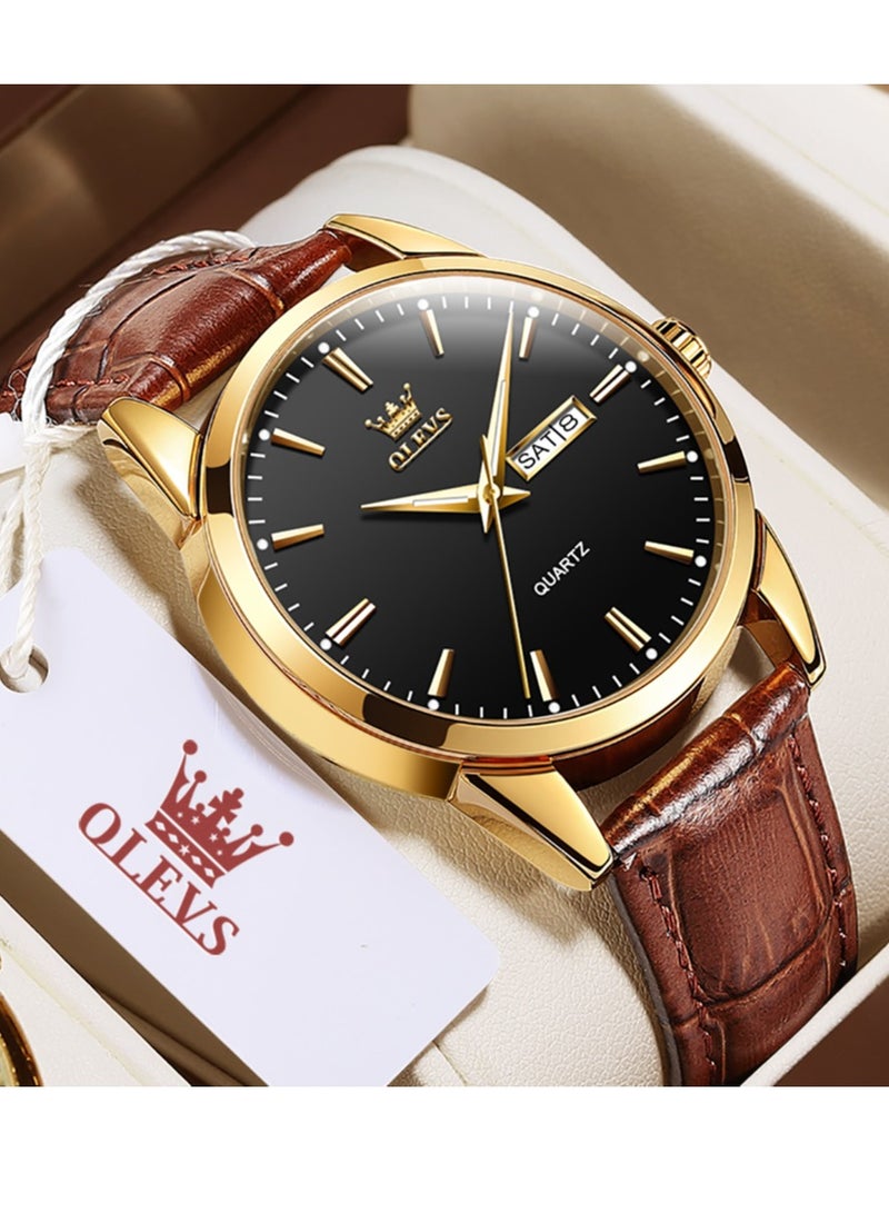 OLEVS TOP Brand Classic Quartz Watch for Men Waterproof Leather strap Calendar Sports Business Men 's Quartz Wrist Watch - Image 2