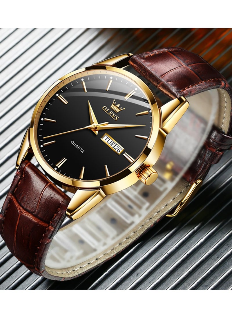 OLEVS TOP Brand Classic Quartz Watch for Men Waterproof Leather strap Calendar Sports Business Men 's Quartz Wrist Watch - Image 3
