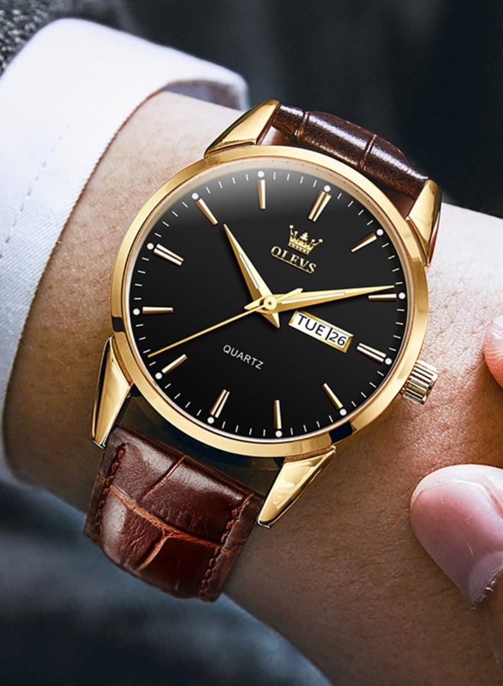 OLEVS TOP Brand Classic Quartz Watch for Men Waterproof Leather strap Calendar Sports Business Men 's Quartz Wrist Watch - Image 4